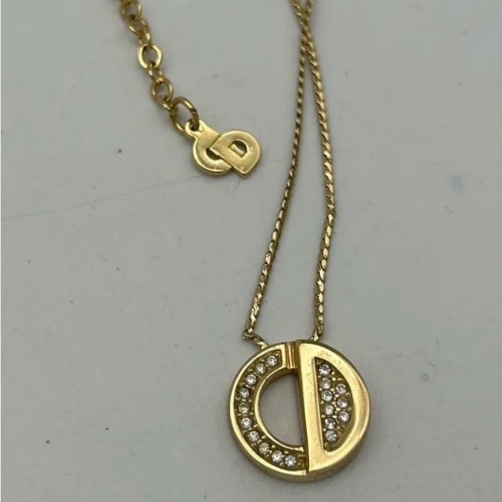 Vintage Dior Gold-overlay Crystal 'CD' Circle Pendant Necklace